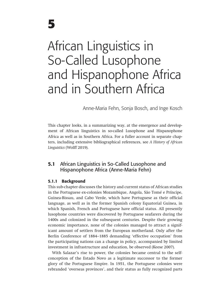 African Linguistics In So-Called Lusophone And Hispanophone Africa And ...