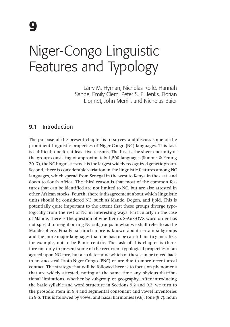 Niger-Congo Linguistic Features And Typology (Chapter 9) - The ...