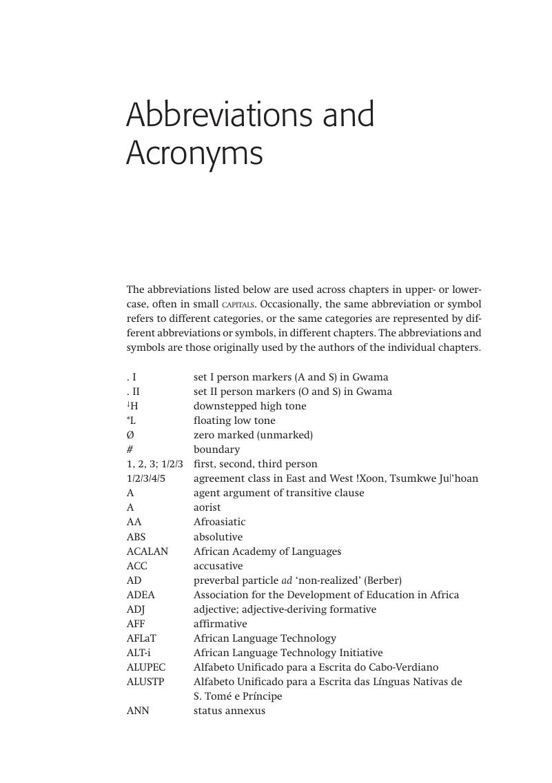 Abbreviations And Acronyms - The Cambridge Handbook Of African Linguistics