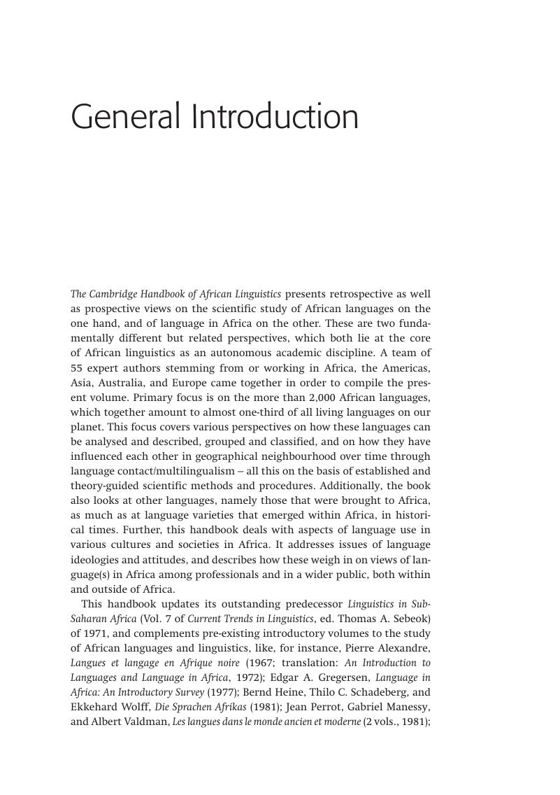 General Introduction - The Cambridge Handbook Of African Linguistics