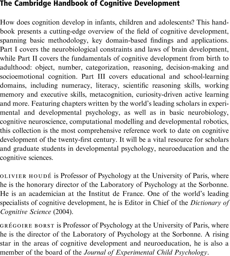 The Cambridge Handbook Of Cognitive Development The Cambridge Handbook Of Cognitive Development 6767