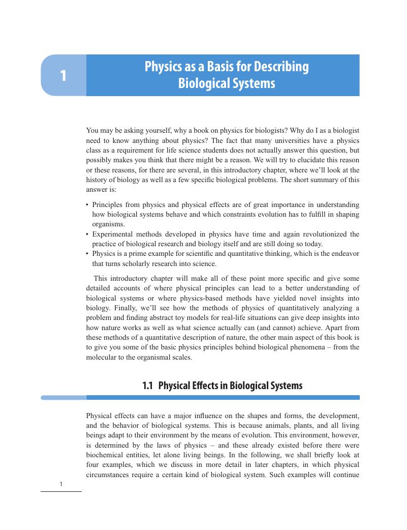 Physics As A Basis For Describing Biological Systems (Chapter 1 ...