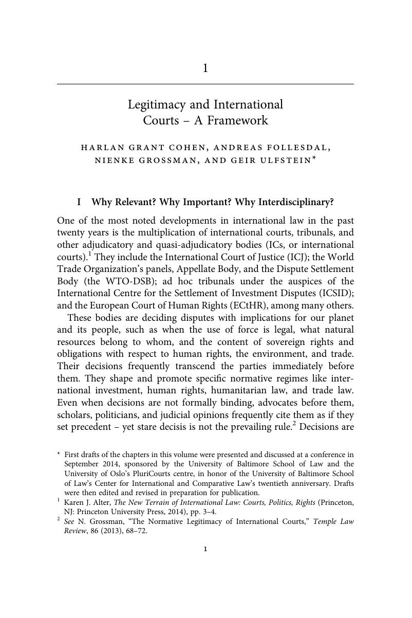 Legitimacy and International Courts A Framework (Chapter 1