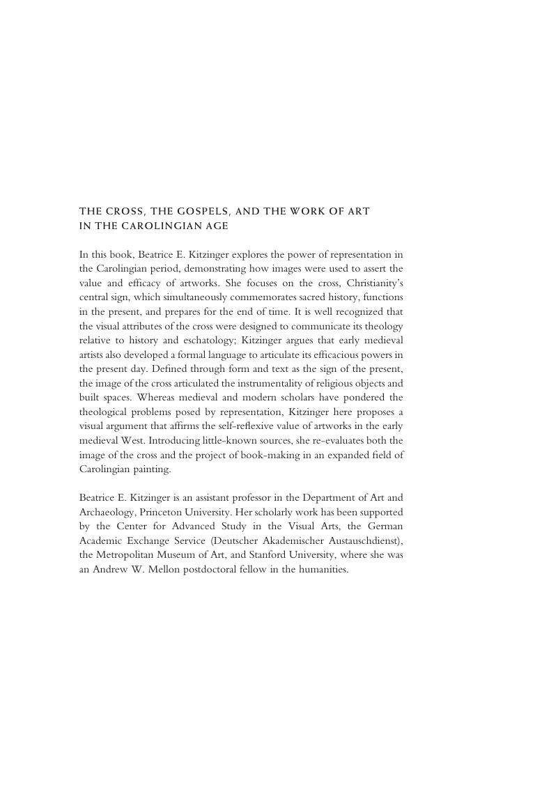 The Cross, the Gospels, and the Work of Art in the Carolingian Age ...
