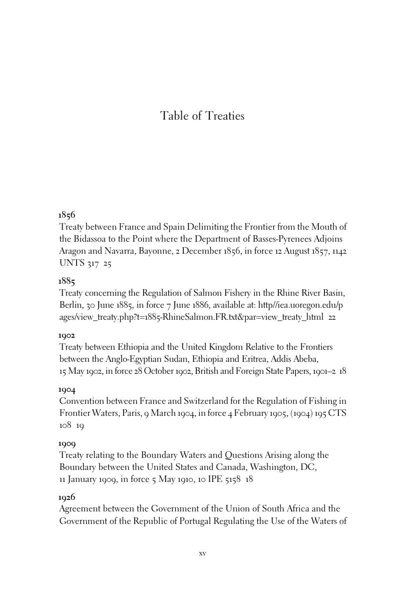 Table Of Treaties - The Prevention Principle In International ...