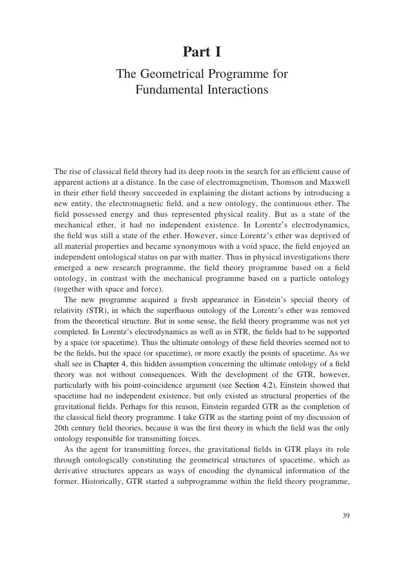 The Geometrical Programme for Fundamental Interactions (Part I ...