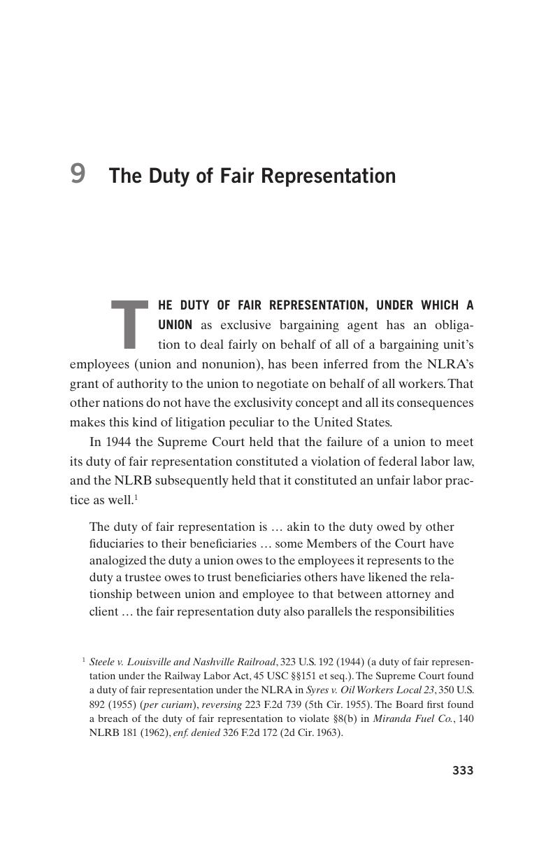 The Duty Of Fair Representation (Chapter 9) - A Primer On American ...