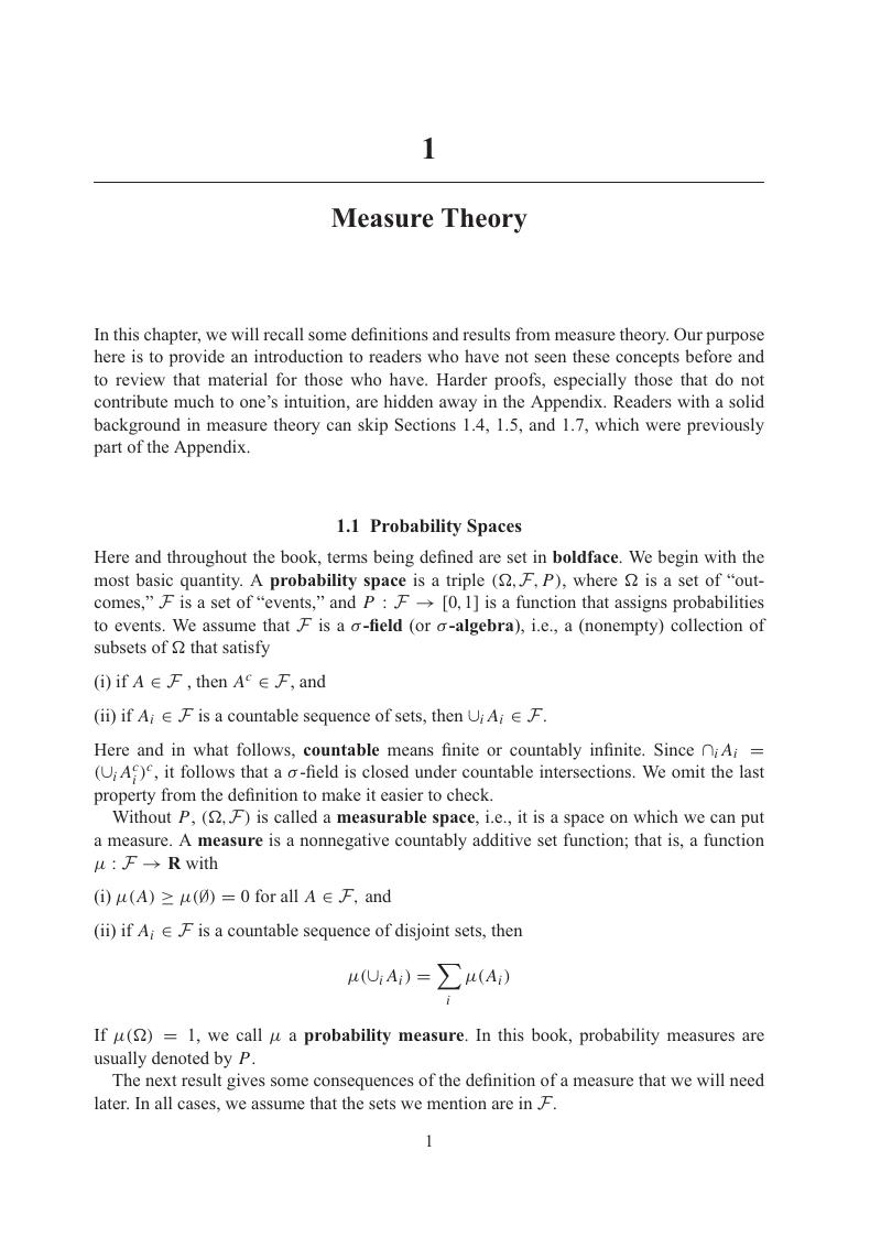 Measure Theory (Chapter 1) - Probability