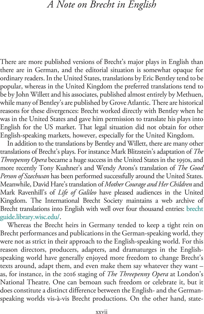 A Note On Brecht In English - Bertolt Brecht In Context