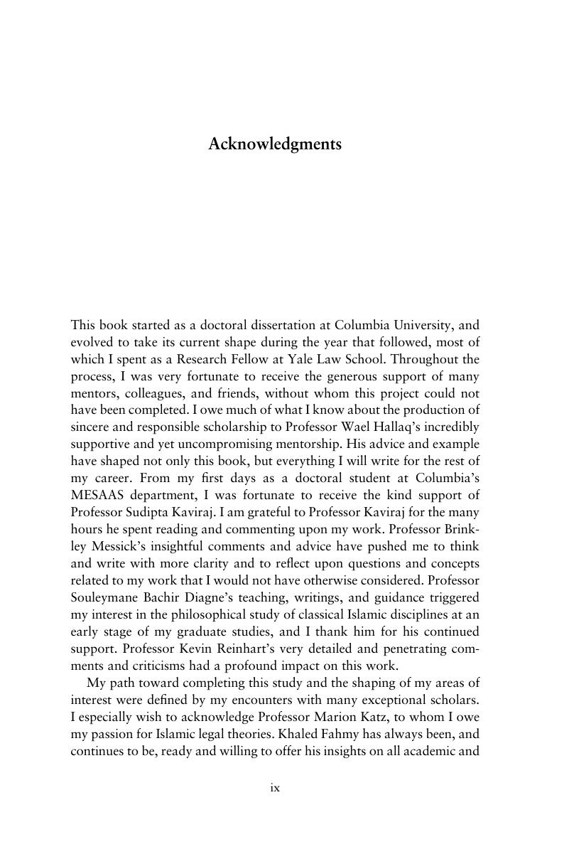 Acknowledgments - The Foundation of Norms in Islamic Jurisprudence and ...