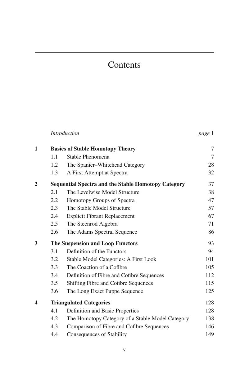 Contents - Foundations of Stable Homotopy Theory