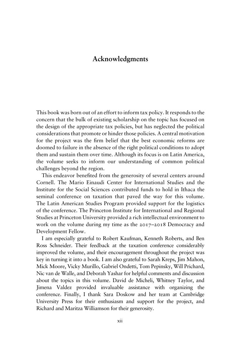 Acknowledgments - The Political Economy Of Taxation In Latin America