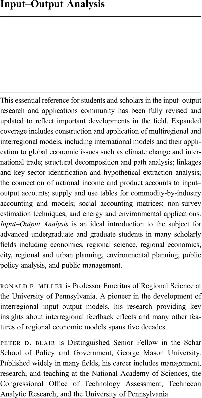 Input–Output Analysis - Input-Output Analysis