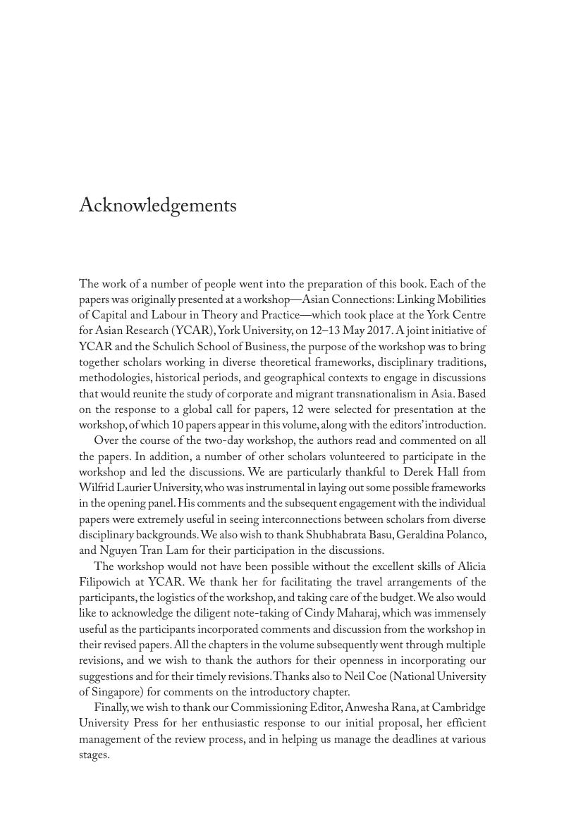 Acknowledgements - Mobilities of Labour and Capital in Asia