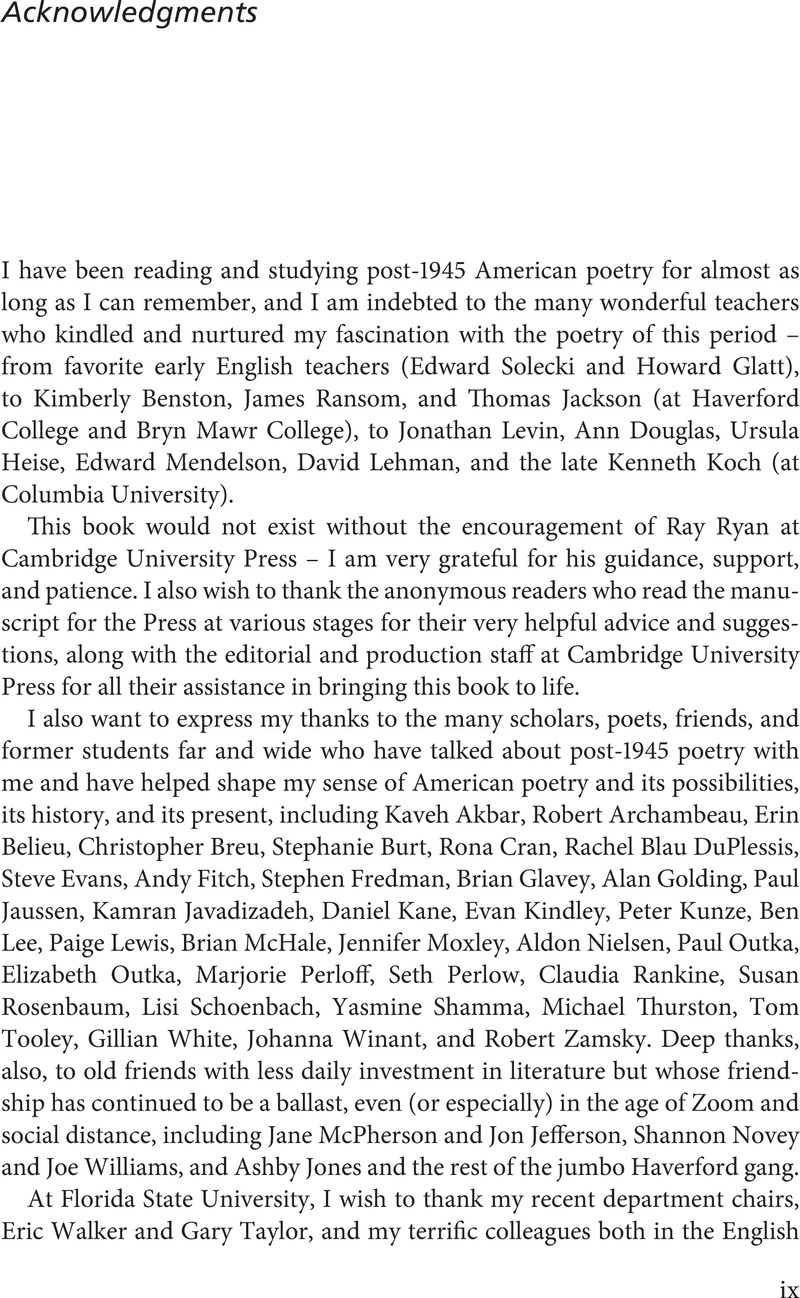 Acknowledgments - The Cambridge Introduction to American Poetry since 1945