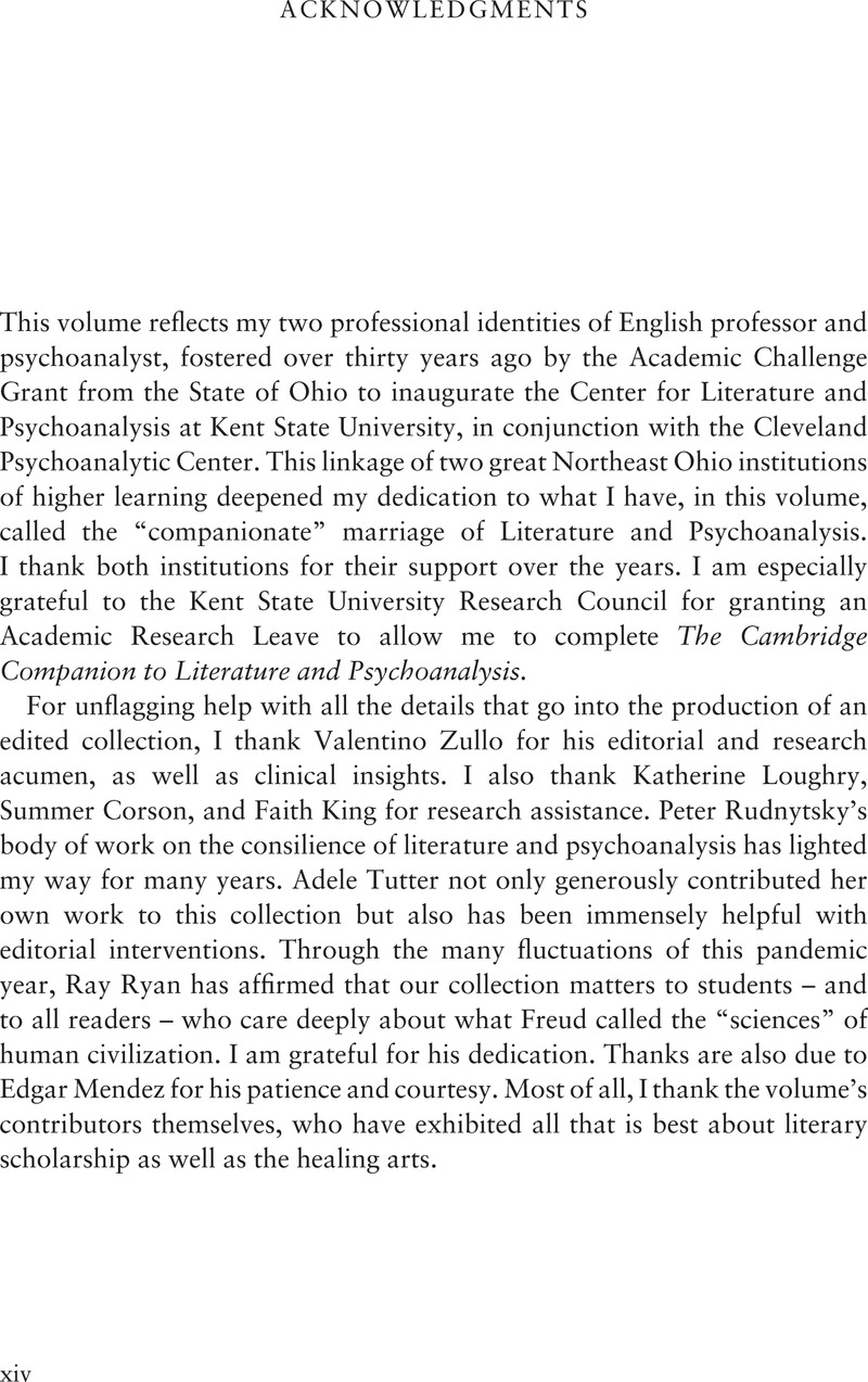 Acknowledgments - The Cambridge Companion To Literature And Psychoanalysis