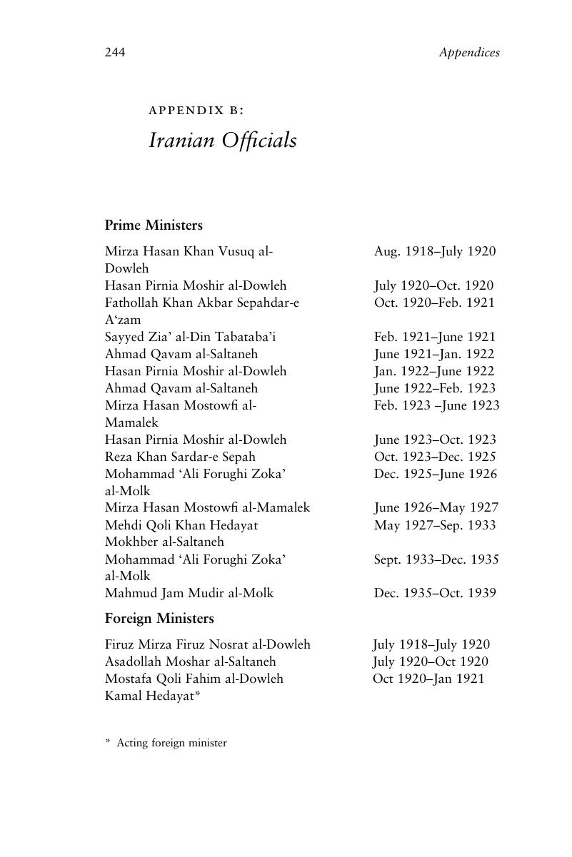 Iranian Officials (Appendix B:) - The Origins Of The Arab-Iranian Conflict