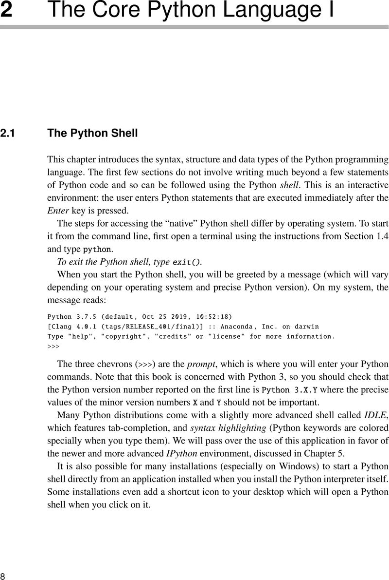 The Core Python Language I (Chapter 2) - Learning Scientific ...