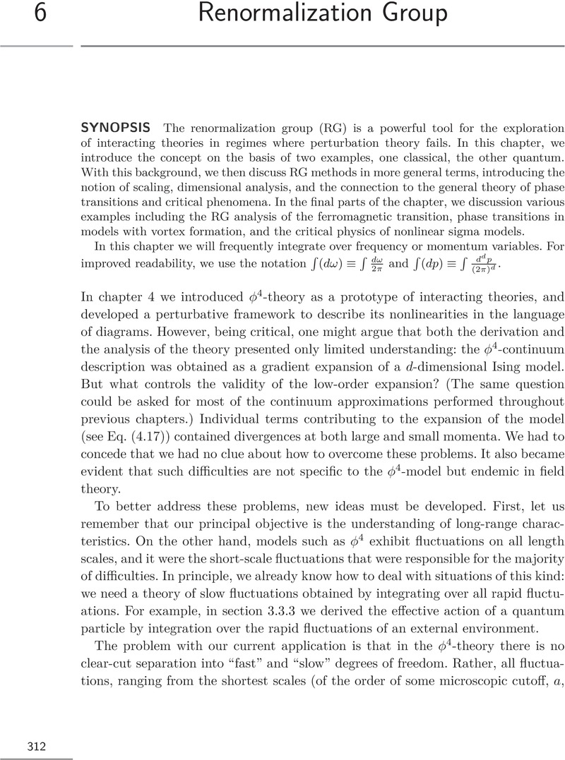 Renormalization Group (Chapter 6) - Condensed Matter Field Theory