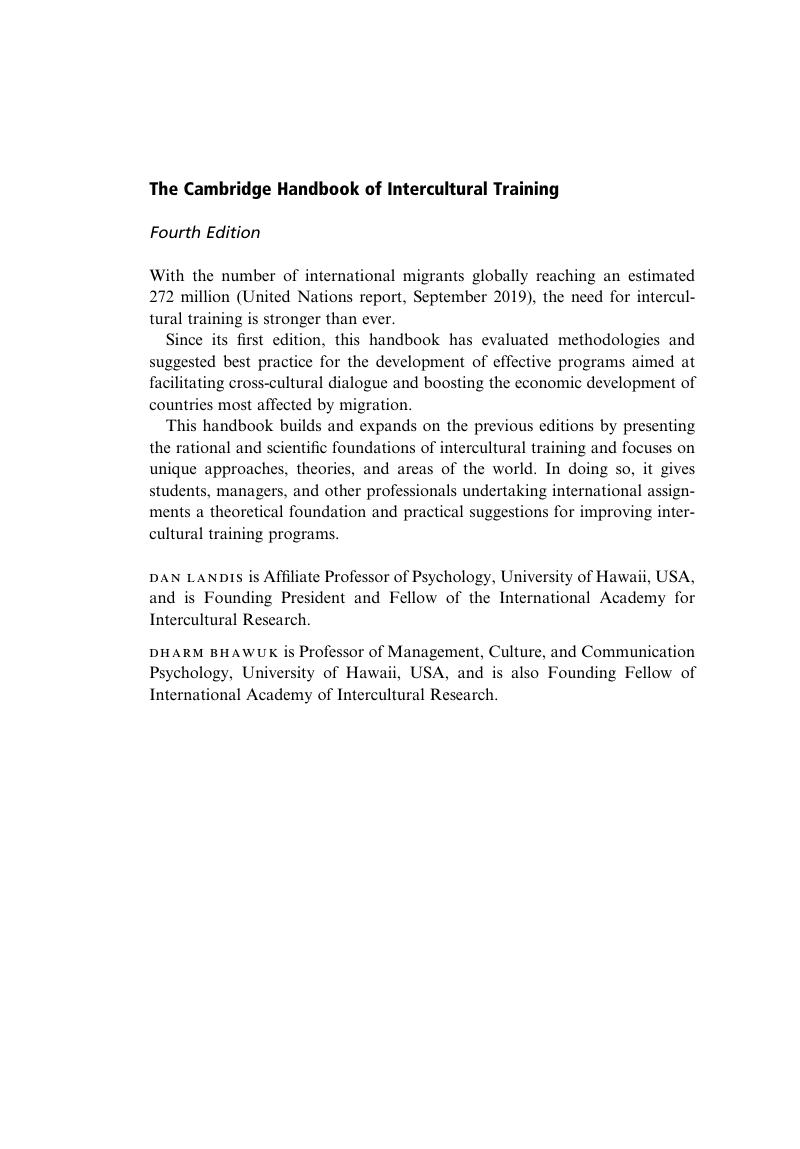 The Cambridge Handbook Of Intercultural Training - The Cambridge ...