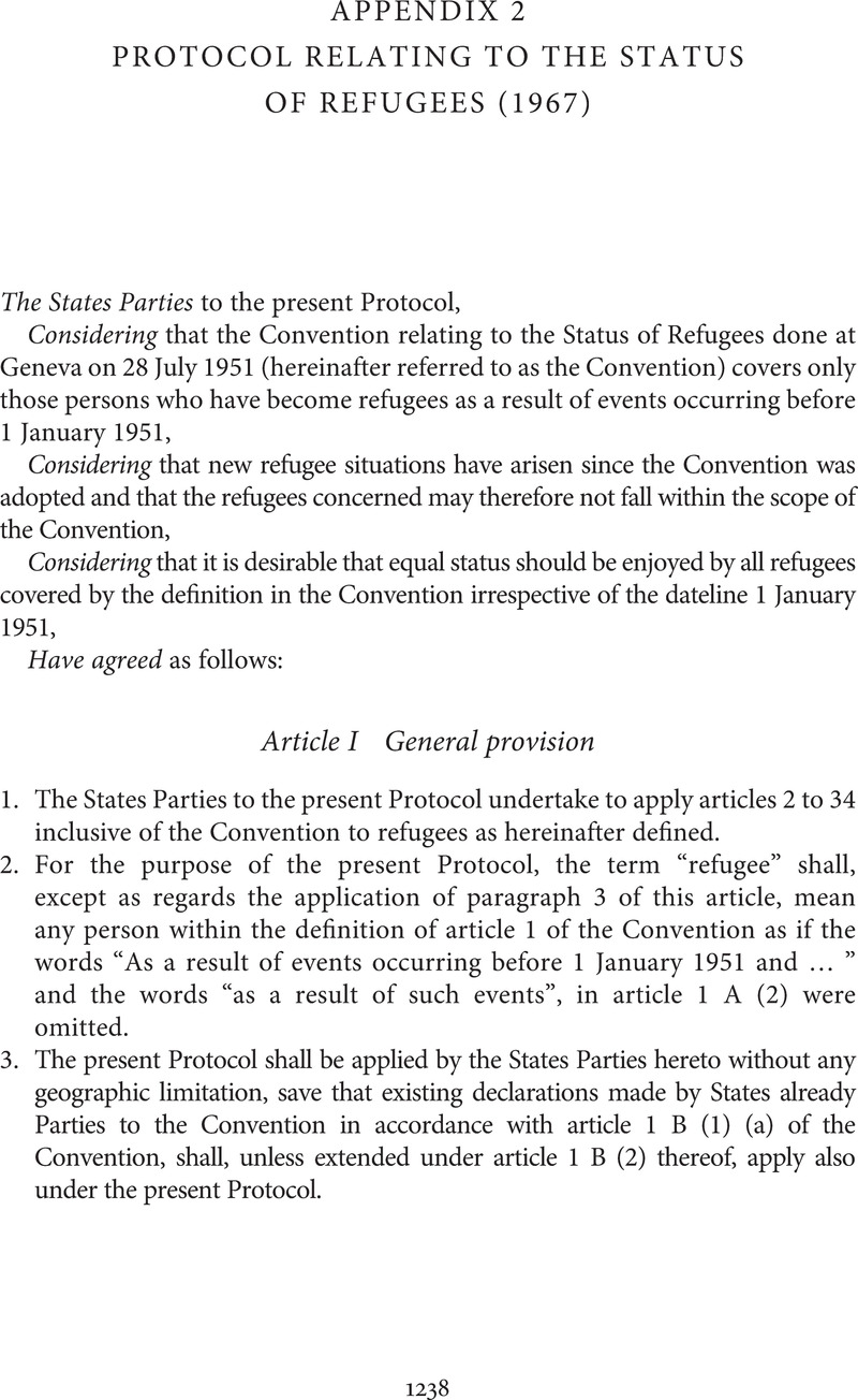 PROTOCOL RELATING TO THE STATUS OF REFUGEES (1967) (APPENDIX 2) - The ...