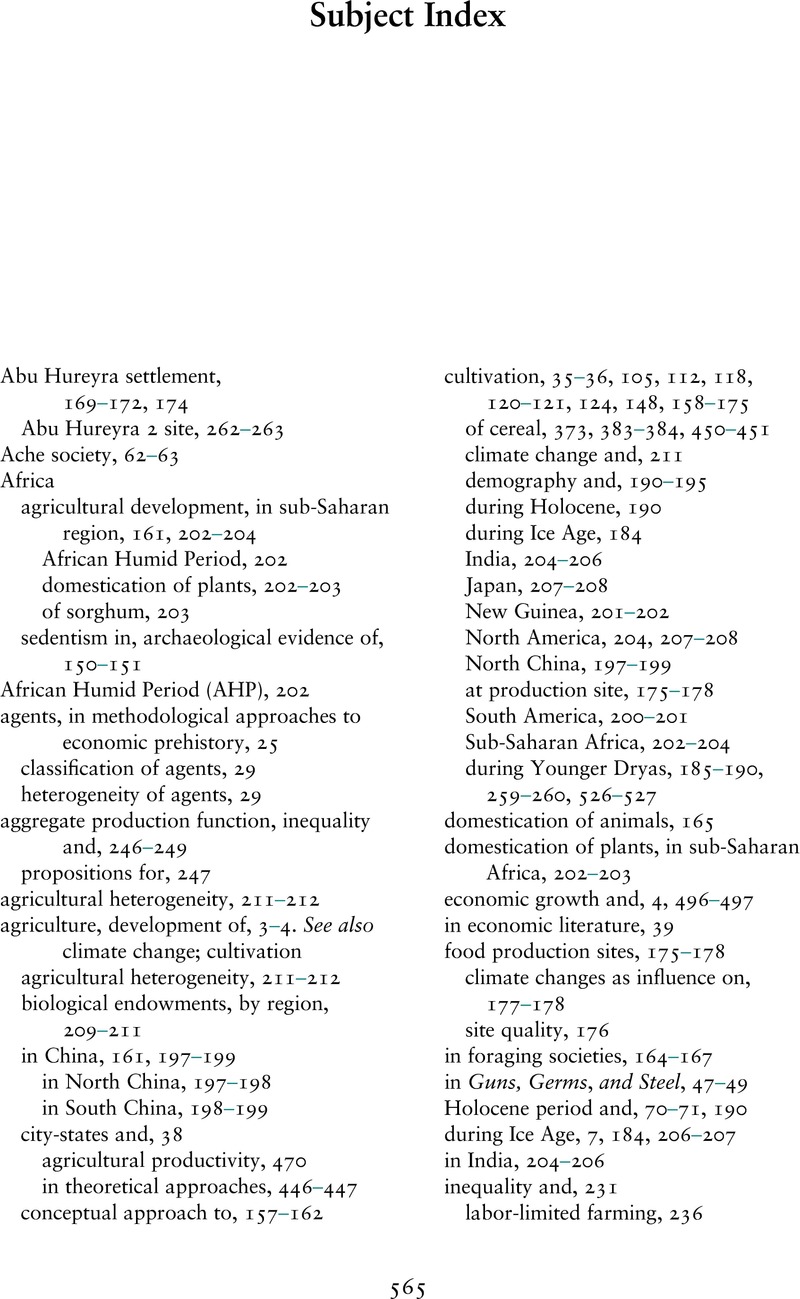 Subject Index - Economic Prehistory