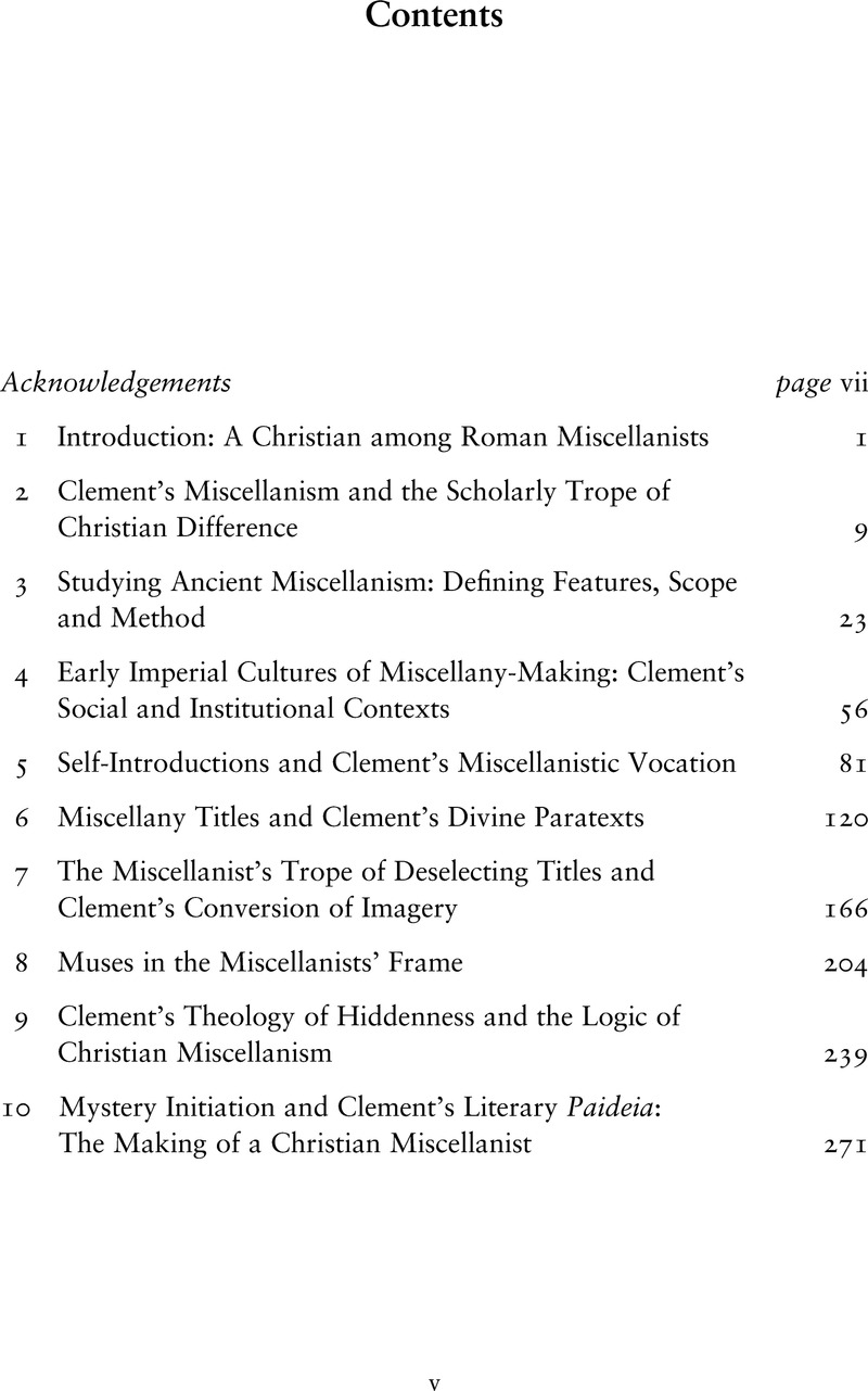 Contents - Clement Of Alexandria And The Shaping Of Christian Literary ...