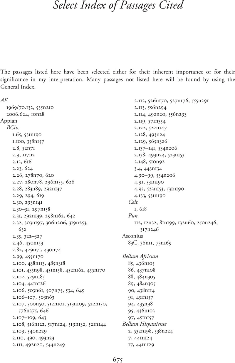 Select Index of Passages Cited - Julius Caesar and the Roman People