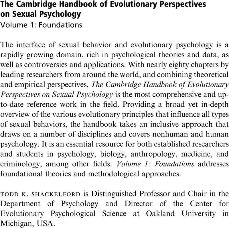 The Cambridge Handbook Of Evolutionary Perspectives On Sexual Psychology The Cambridge