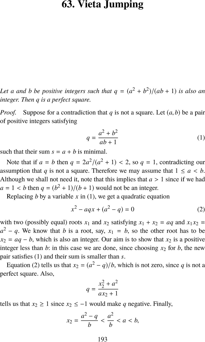 Vieta Jumping (Chapter 63) - The Art of Mathematics – Take Two