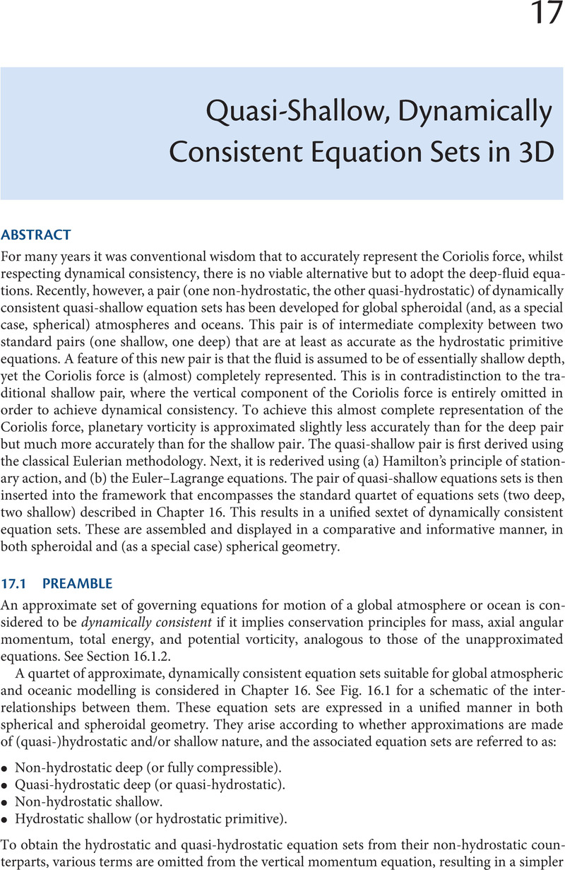 Quasi-Shallow, Dynamically Consistent Equation Sets In 3D (Chapter 17 ...