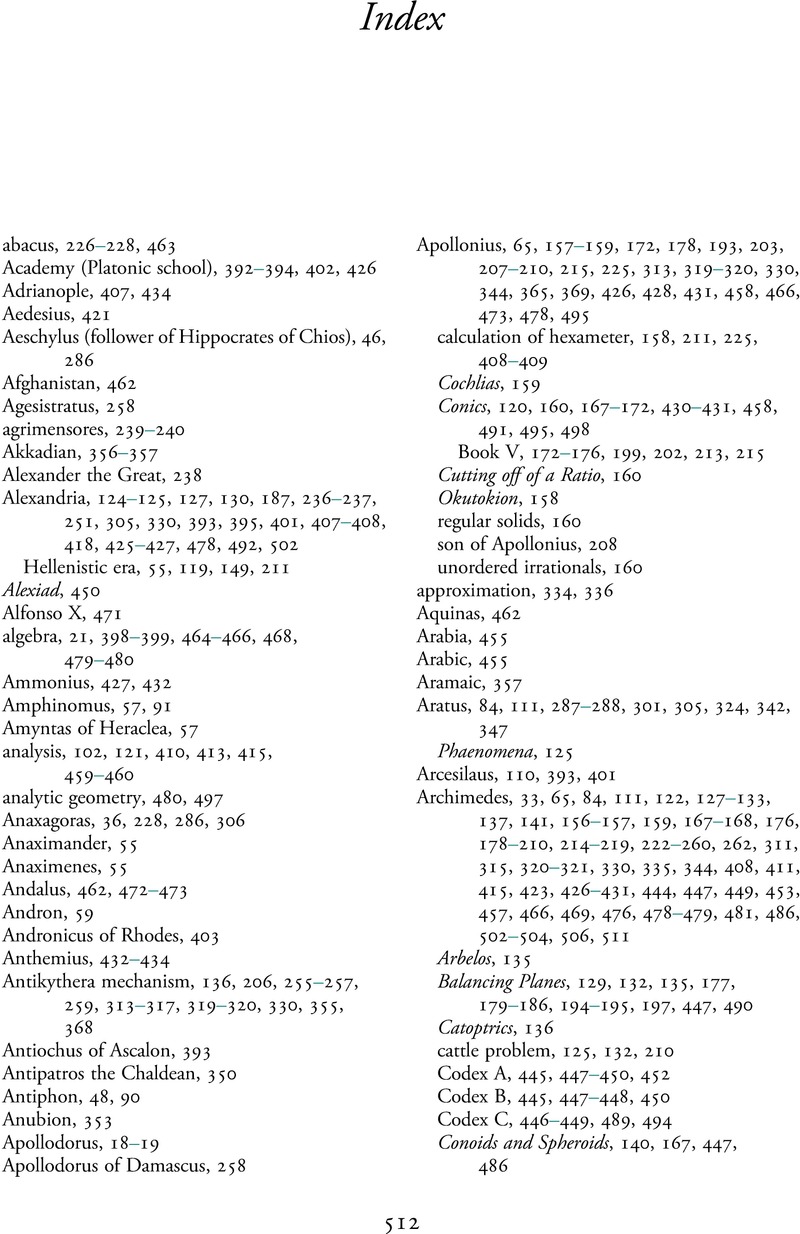 Index - A New History of Greek Mathematics