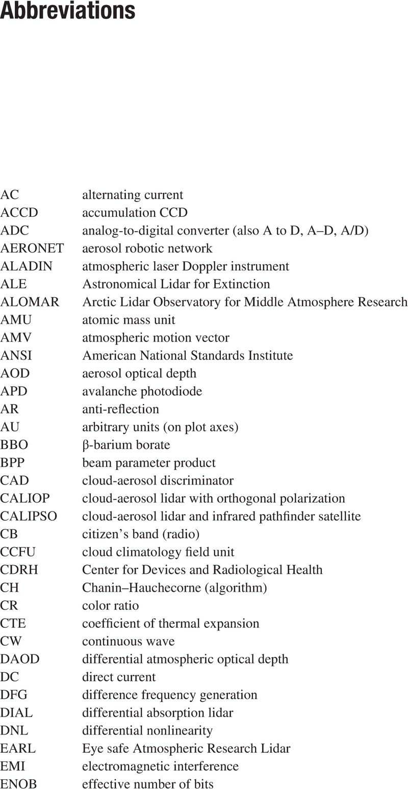 List of Abbreviations - Lidar Engineering