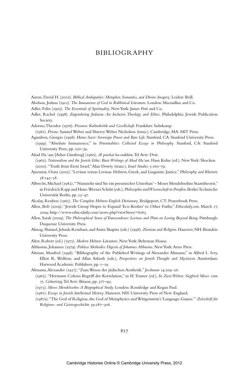 Bibliography The Cambridge History of Jewish Philosophy