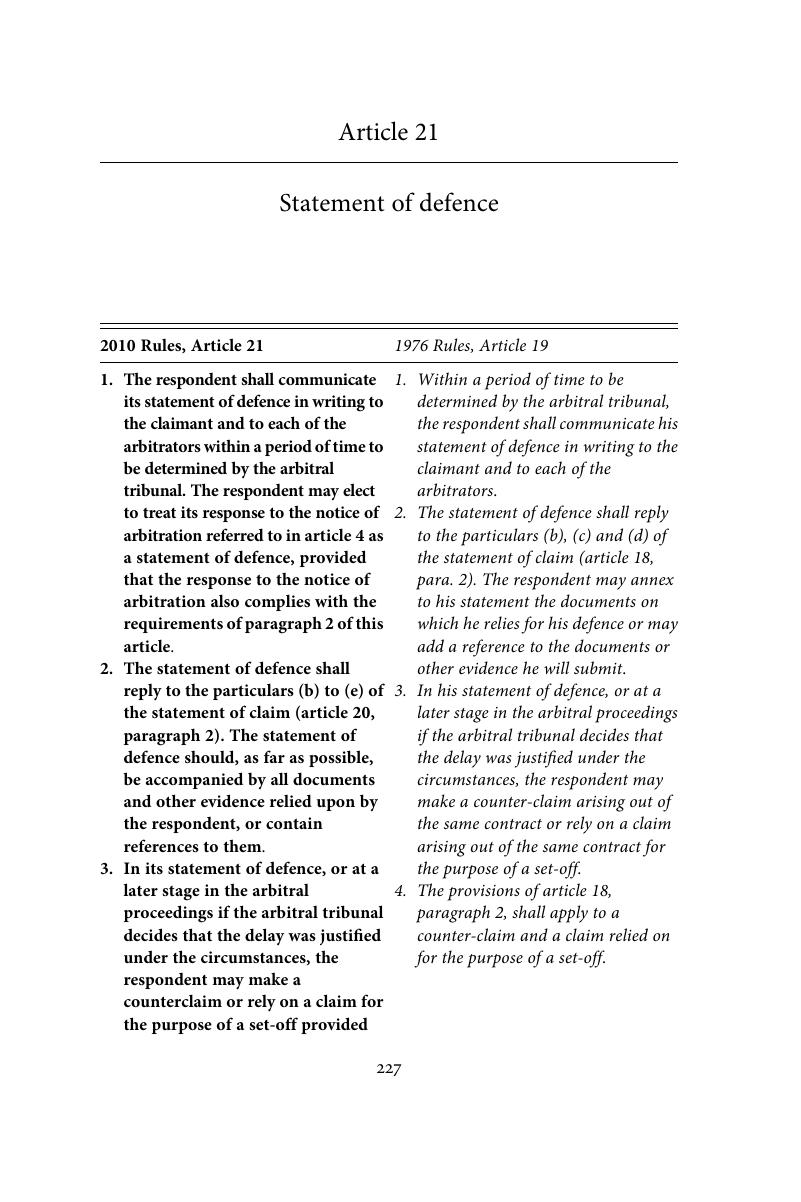 Statement Of Defence Article 21 A Guide To The UNCITRAL Arbitration   FirstPage 9781139018135c21 P227 242 CBO 