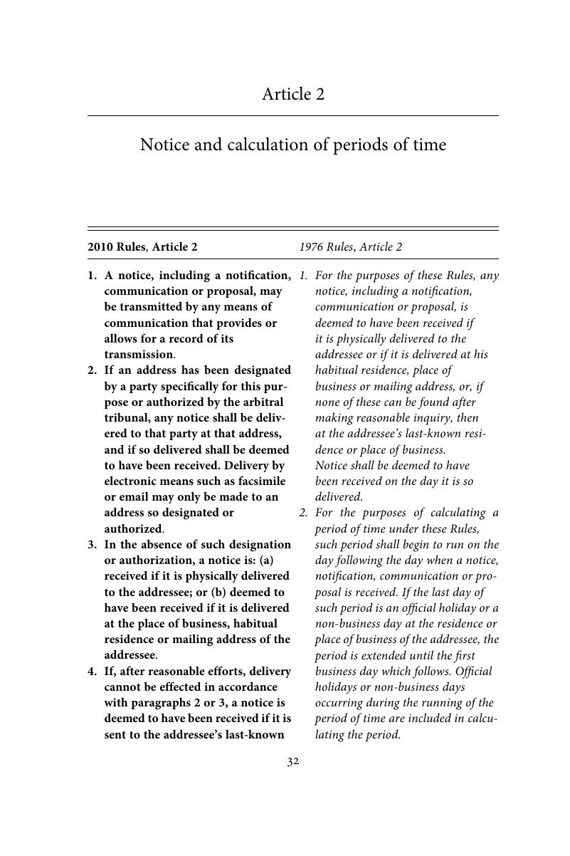 Notice And Calculation Of Periods Of Time Article 2 A Guide To The Uncitral Arbitration Rules