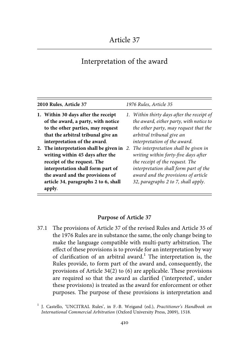 Interpretation Of The Award (Article 37) - A Guide To The UNCITRAL ...