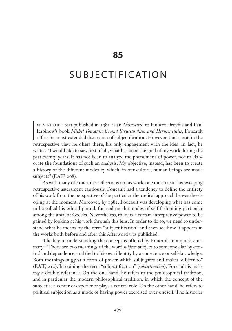 Subjectification (Chapter 85) - The Cambridge Foucault Lexicon