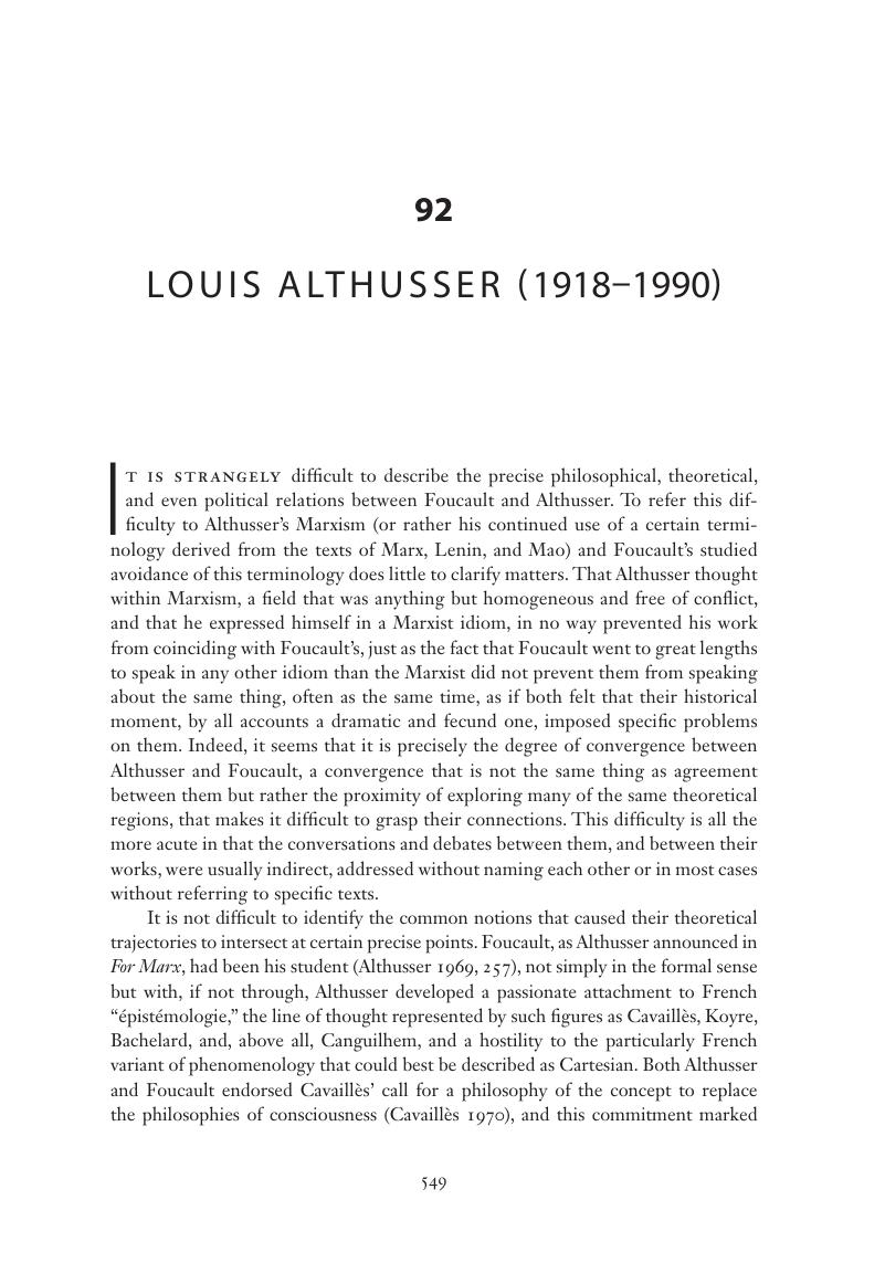 Louis Althusser (1918–1990) (Chapter 92) - The Cambridge Foucault Lexicon