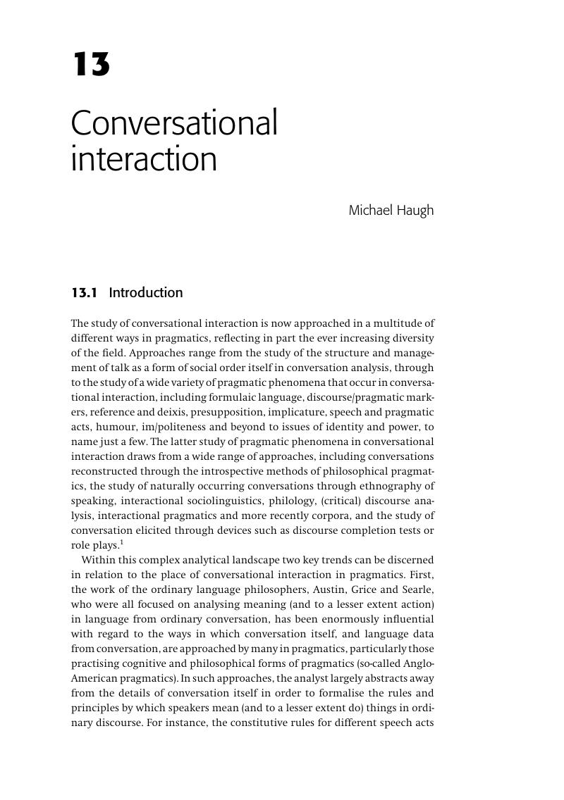 Conversational Interaction (Chapter 13) - The Cambridge Handbook Of ...