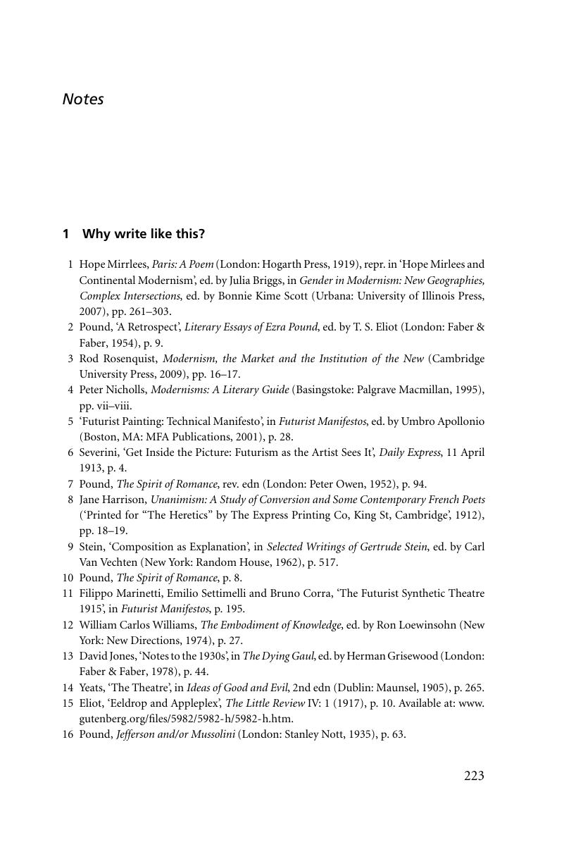 Notes The Cambridge Introduction to Modernist Poetry