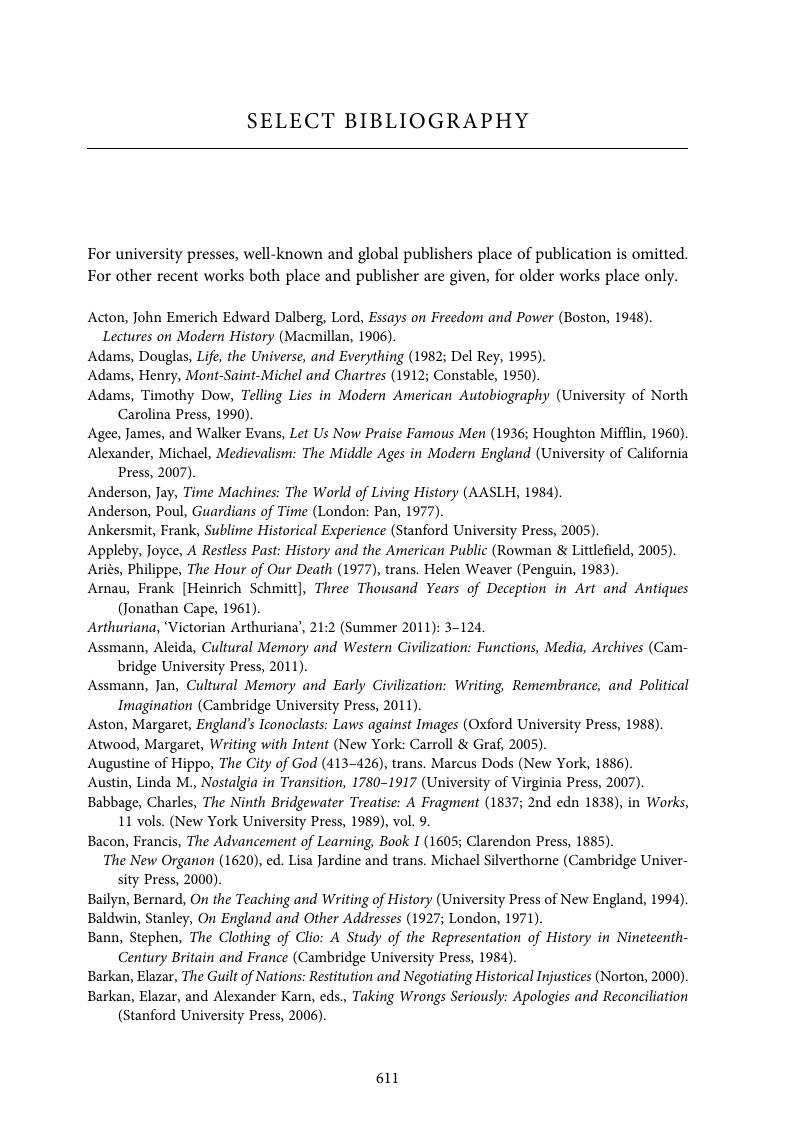 Select bibliography The Past Is a Foreign Country Revisited