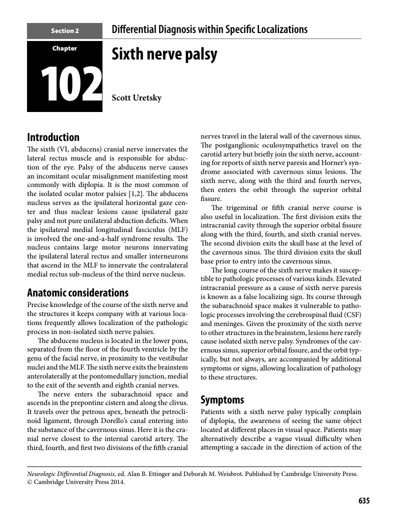 Sixth Nerve Palsy Chapter 102 Neurologic Differential Diagnosis