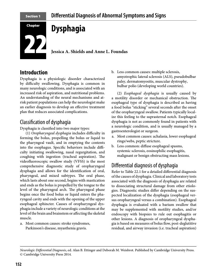 Dysphagia (Chapter 22) - Neurologic Differential Diagnosis