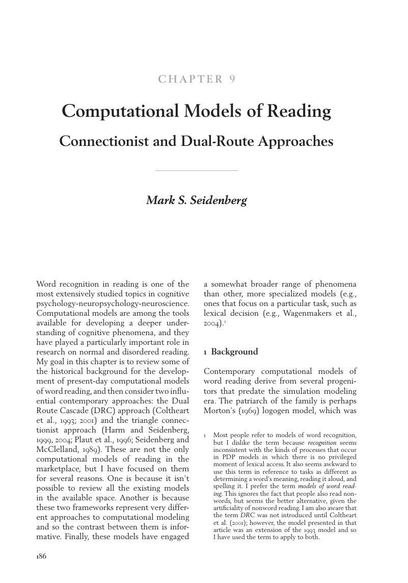 Computational Models Of Reading (Chapter 9) - The Cambridge Handbook Of ...