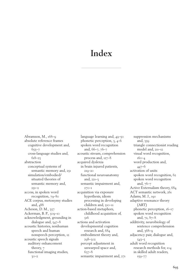 Index - The Cambridge Handbook Of Psycholinguistics