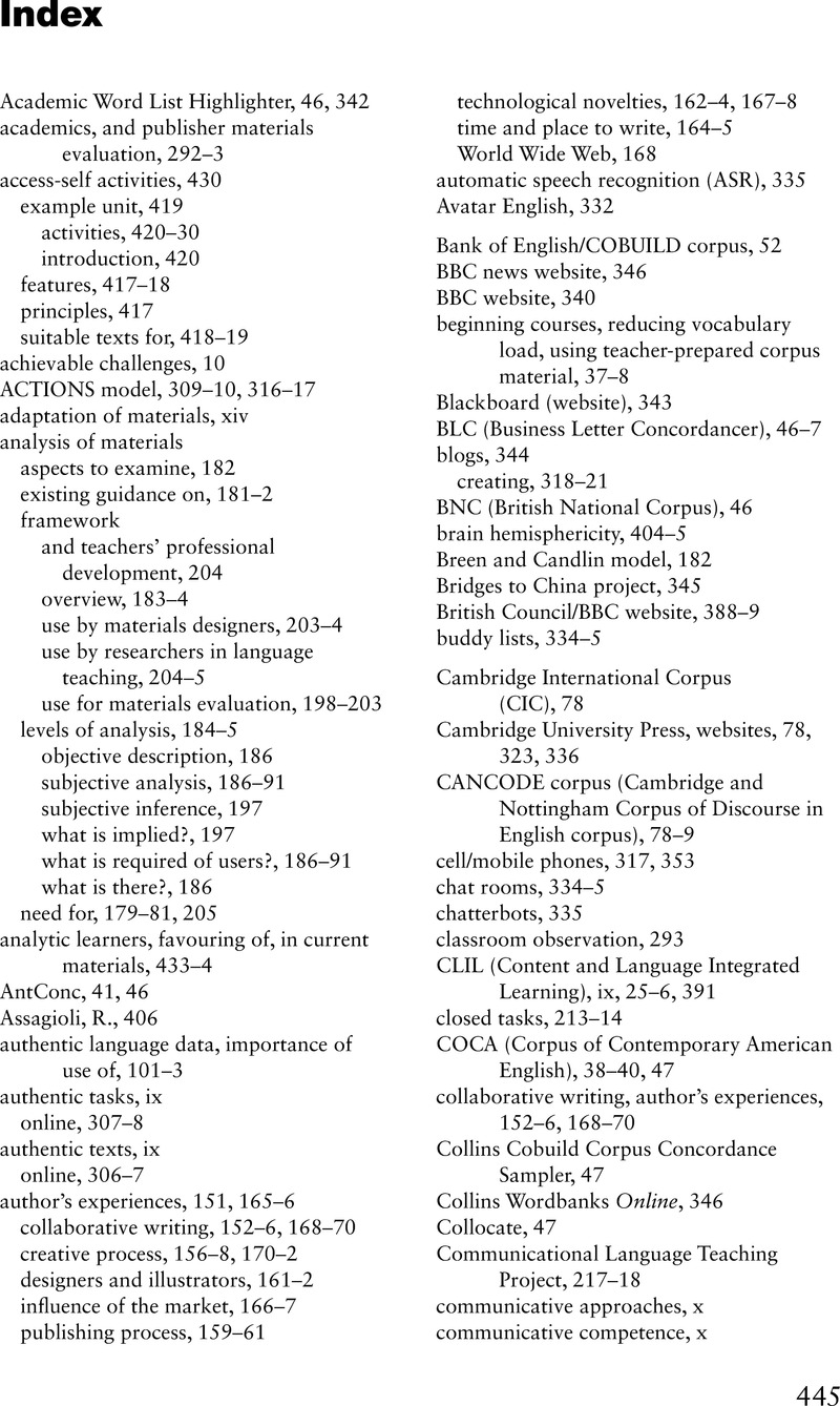 Index - Materials Development in Language Teaching