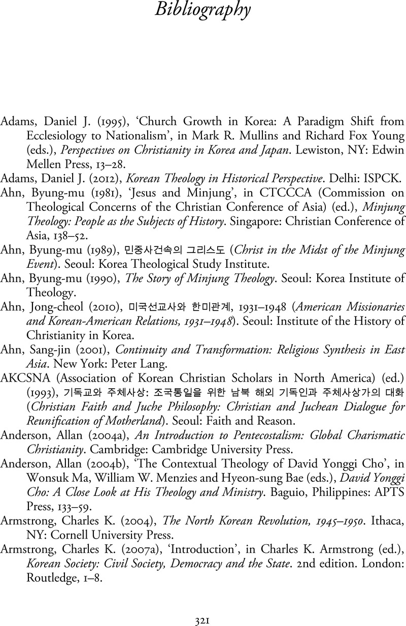 Bibliography - A History Of Korean Christianity