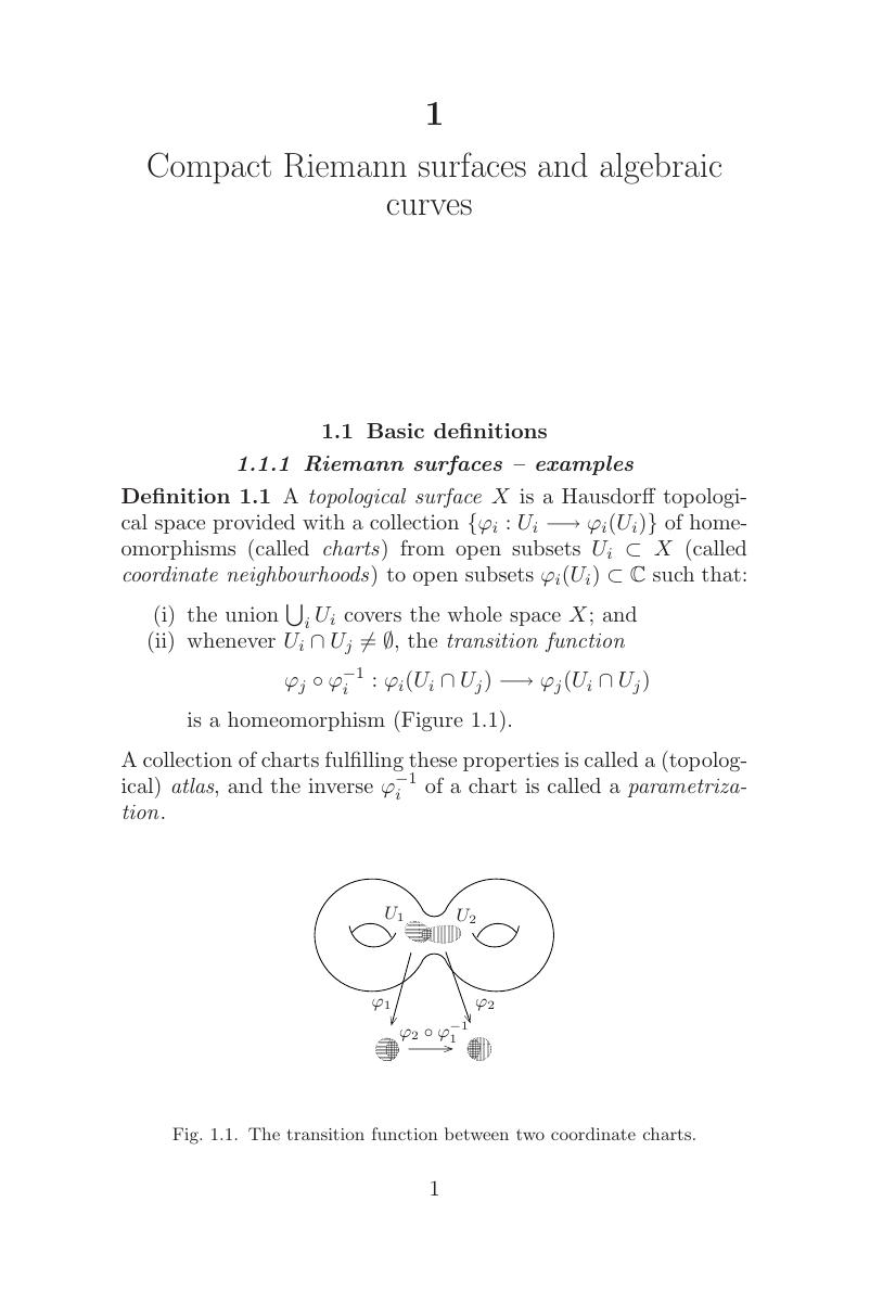 Compact Riemann surfaces and algebraic curves (Chapter 1