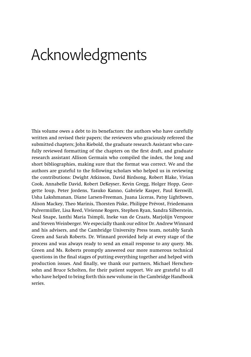 Acknowledgments - The Cambridge Handbook of Second Language Acquisition